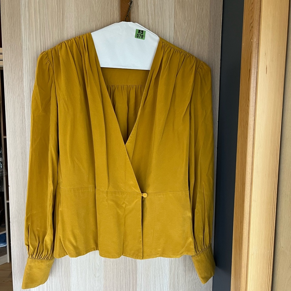 The Fold (Fold London) Mustard Wrap Silk Blouse - 12 (UK 16)